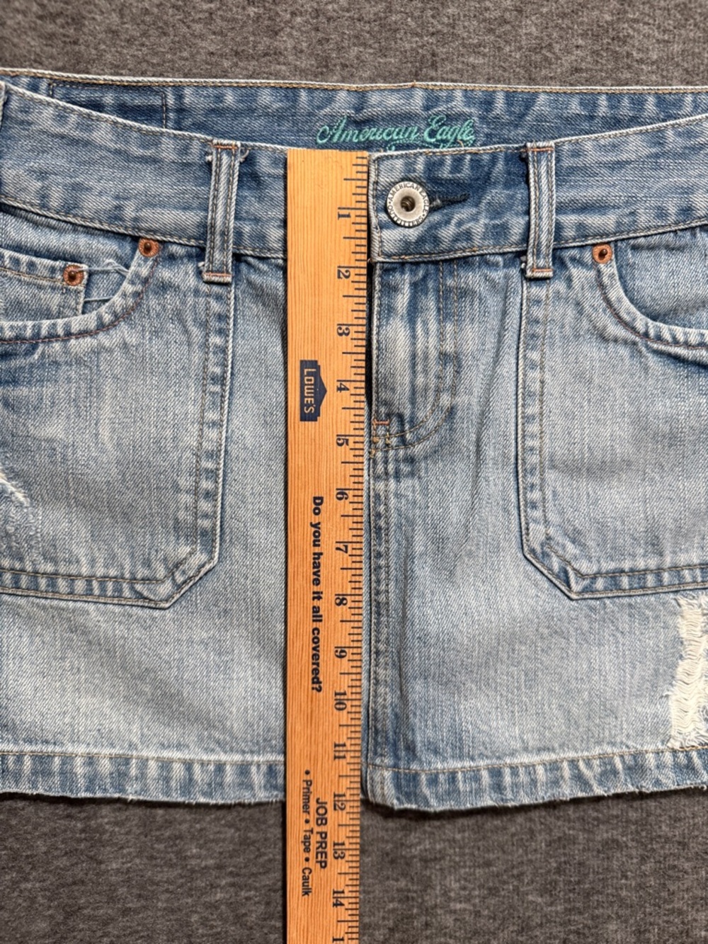 American Eagle Outfitters Y2K Light Blue Distressed Denim Mini Skirt Size 6 - Picture 7 of 7